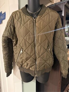 4/$16 ES Quilted Bomber Jacket - Olive Green Chameleon Colored with Pockets M